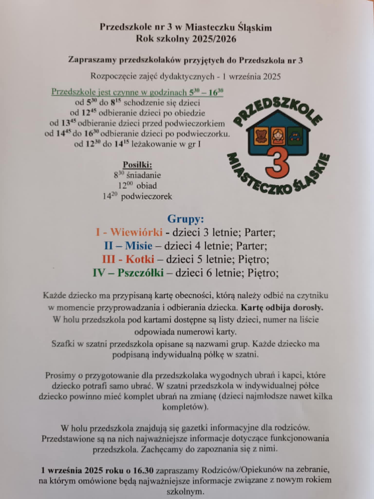 Zapraszamy na zebranie - Początek roku szkolnego