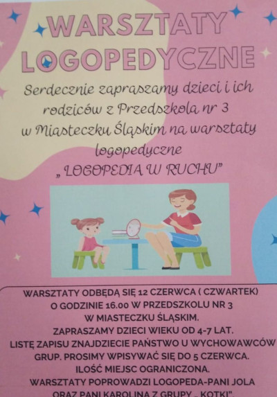 grafika do wpisu: Zapraszamy na warsztaty logopedyczne