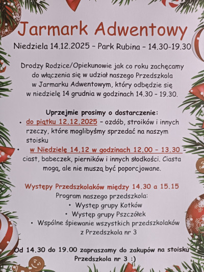 grafika do wpisu: Jarmark Adwentowy - zapraszamy do współpracy