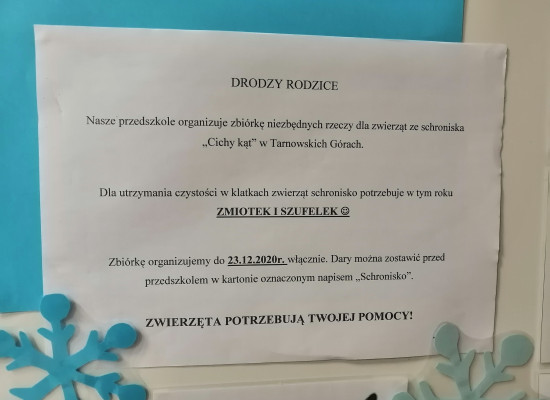 zdjęcie do artykułu: Zbiórka szufelek i zmiotek dla schroniska
