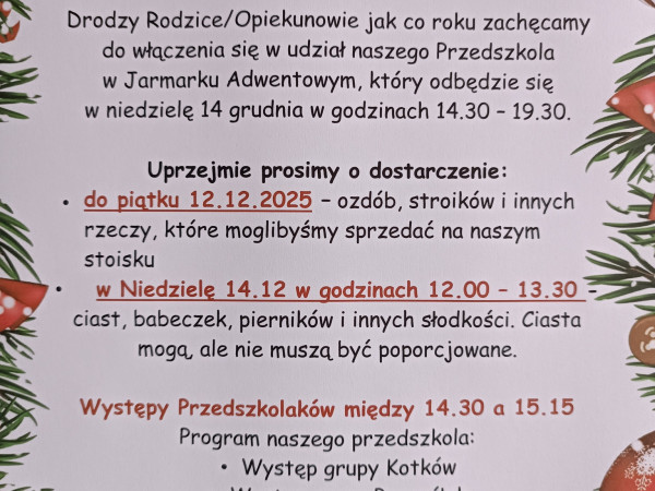 Jarmark Adwentowy - zapraszamy do współpracy